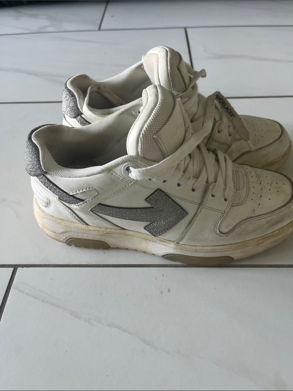 Off-White Women's White Sneakers with Silver Accents